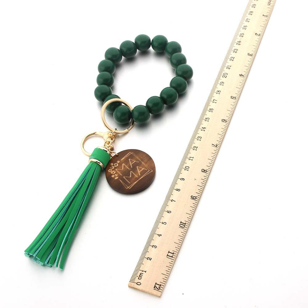 Wholesale solid wood beads keychain bracelet tassel wallet keychain